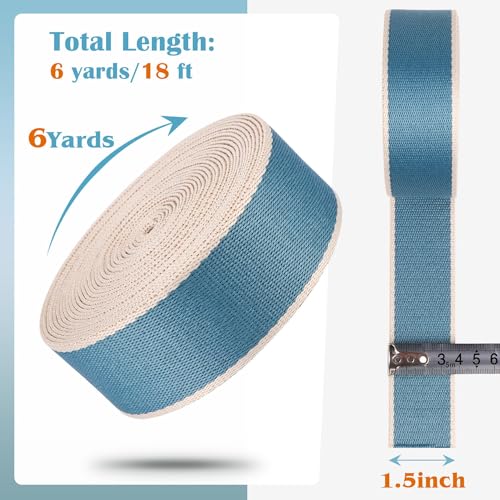 Blue Striped Polyester Webbing - 1.5 inch Heavy Duty Nylon Webbing for Crafts, Belts, Backpack Straps & More - 38mm - color: Blue-Ivory-6 Yards