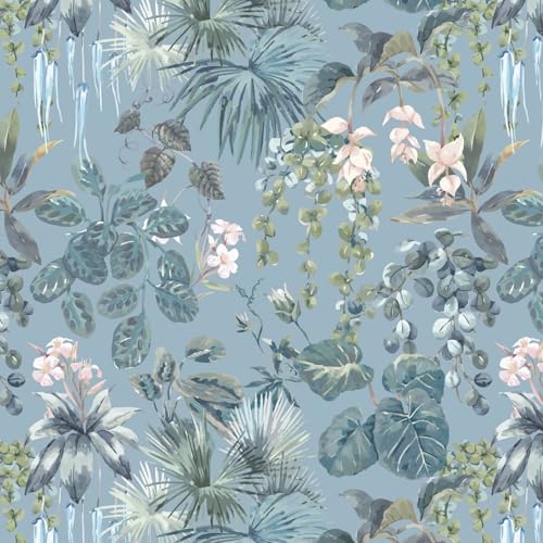 Ismoon Blue Peel and Stick Wallpaper Floral Contact Paper 17.3x78.7in Tropical Jungle Palm Leaf Stick on Botanical Removable Self Adhesive Wallpaper for Bedroom - color: Blue, size: 17.3" x 78.7"