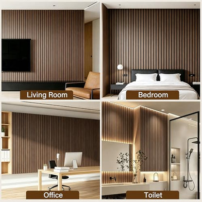 KASARO 5 Pieces Faux Wood Slat Wall Panel, Peel and Stick EVA Decor, Brown - color: Brown