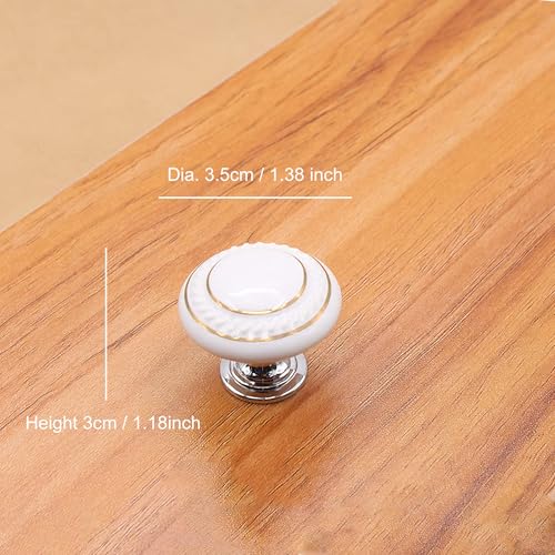 HUAMULAN Ceramic Knobs Round Cabinet Pulls with Zinc Alloy Base 10 Pack - color: White with Gold Circle 10PCS