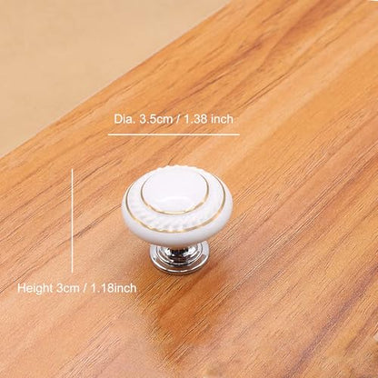 HUAMULAN Ceramic Knobs Round Cabinet Pulls with Zinc Alloy Base 10 Pack - color: White with Gold Circle 10PCS