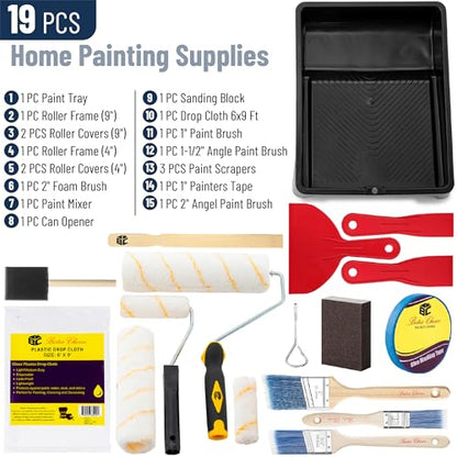 Bates- Paint Roller Kit, 19 pcs, Roller Set with Microfiber Sleeves & Frame - style: Microfiber 9", 4", 19 pcs