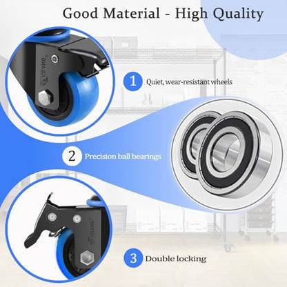 2 inch Caster Wheels 5/16 Threaded Stem Casters Set of 4 Heavy Duty - color: blue, size: 2in (5/16"-18)