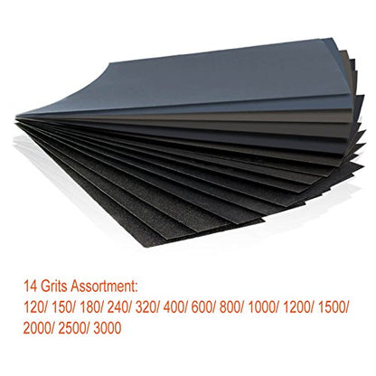 28 Pcs 120 to 3000 Grit Wet Dry Sandpaper Assortment 9 * 3.6 Inches for Automotive Sanding - size: 28 Pcs