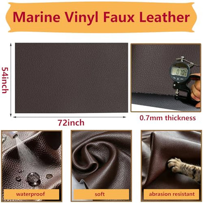 CDY Marine Vinyl Upholstery Fabric: 54"x72" Soft Grain Faux Leather Durable - color: Dark Brown, size: 2Yard（54"x72"）