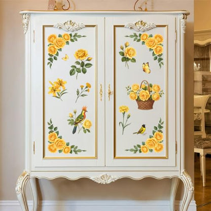 Peacoblue Yellow Vintage Flower Rub On Transfers for Furniture Craft 6"x12" - style: Yellow Vintage Flower