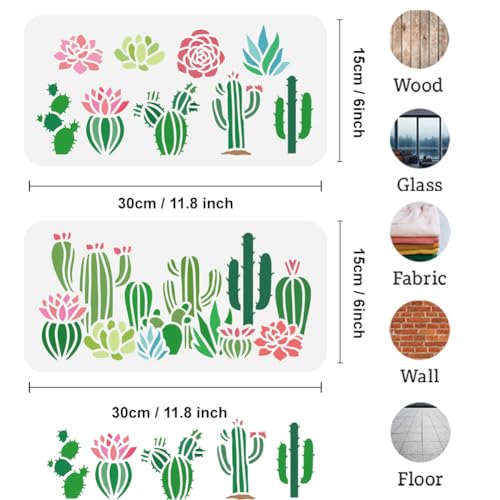 2Pcs Cactus Succulent DIY Painting Stencils for Wall Home Decor - style: Cactus