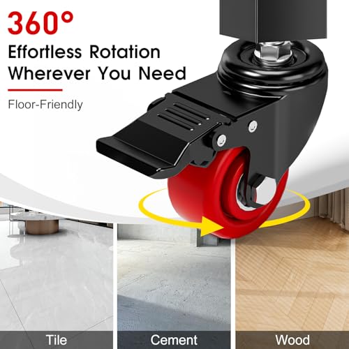 Caster Wheels, Threaded Stem Casters Set of 4 Heavy Duty,1/2"-16 x 1(Stem Diameter 1/2", Length 1"), Dual Locking Caster, Industrial Castor Wheels for Furniture,Carts - color: Black-Red