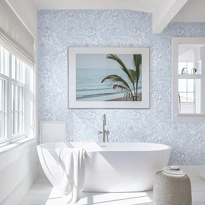 Heroad Light Blue Floral Peel Stick Wallpaper Contact Paper 17.3''x196'' - color: Blue/White, size: 17.3" x 196"