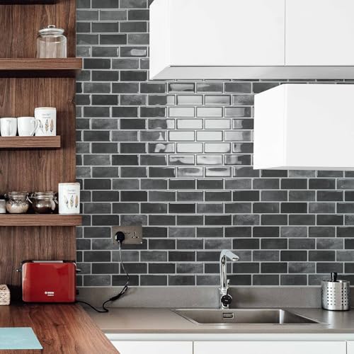 Art3d 10-Pack Marble Peel and Stick Backsplash, 12 x 12 in, Smoky Black - color: Smoky Black