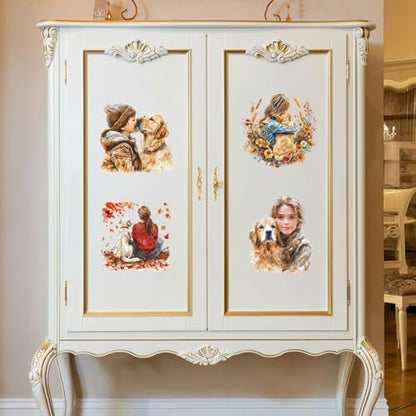 Peacoblue People and Dogs Rub On Transfers for Furniture Craft 6"x12" - style: People and Dogs