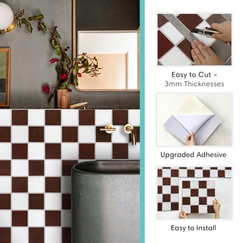 Commomy Matte 3D Peel and Stick Tile,10 Pcs 11.8"x11.8" Red & White - color: Red and White