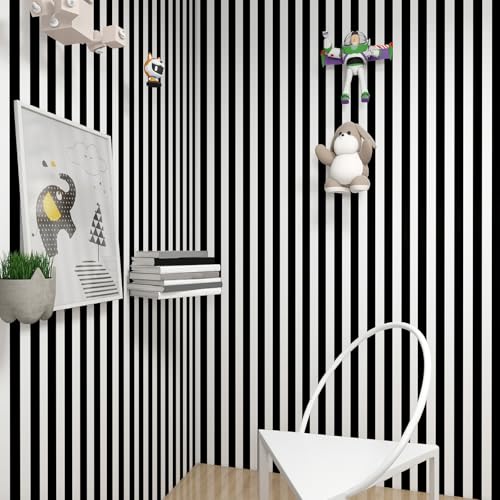 Black and White Striped Peel and Stick Wallpaper 17.3"x80" - color: Black, size: 17.3" x 80"