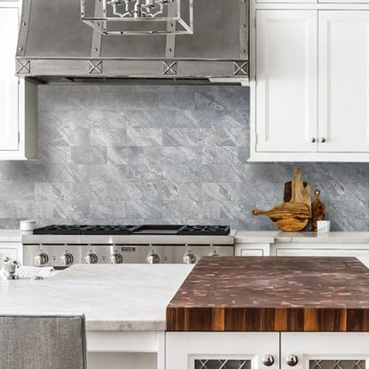 AULIGET 100-Piece Peel and Stick Backsplash Wall Tiles, 3" x 6" PVC Grey Marble Faux Stick on Tiles for Backsplash Kitchen, Bathroom, Laundry Room, Camper, Fireplace - color: Grey Marble