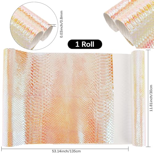 53 x 11.8 Inch Glossy Mirrored Vinyl Fabric Gold Snake Skin Embossed PU Leather Sheets Snake Textured Holographic Synthetic Faux Leather Rolls for DIY Crafts Making Furniture Cover - color: Gold
