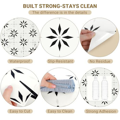 Peel and Stick Floor Tile, 7.9"x7.9" Vinyl Flooring for Bathroom Kitchen, Waterproof Non-Slip Durable Self-Adhesive Easy DIY Removable - color: black white gray