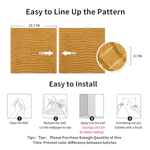 Peel and Stick Wallpaper Gold Crocodile Wallpaper 15.7" X 118" - color: Gold Crocodile, size: 15.7" x 118.1"