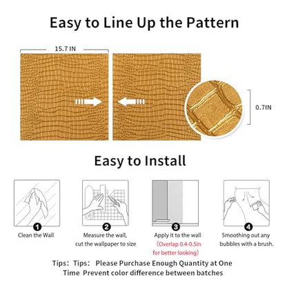 Peel and Stick Wallpaper Gold Crocodile Wallpaper 15.7" X 118" - color: Gold Crocodile, size: 15.7" x 118.1"
