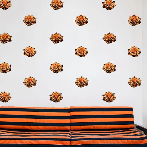 Watercolor Roses Wall Decals, 24 Large Easy Peel & Stick Roses Stickers, Premium Removable and Repositionable Floral Wall Art Fabric Stickers (Orange and Black) - color: Orange and Black