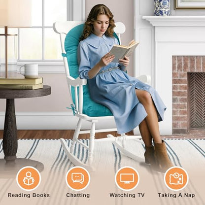 Rocking Chair Cushion, High Back, 44 x 19 x 4 Inch, Sky Blue - color: Sky Blue