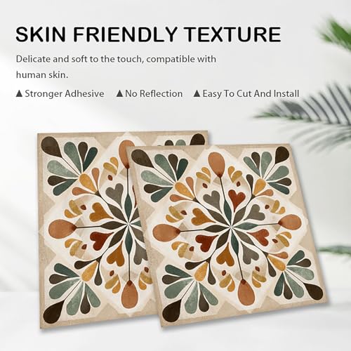 Nuxovilar Peel and Stick Floor Tile,Peel and Stick Vinyl Floor Tiles - color: Brown green vine flowers