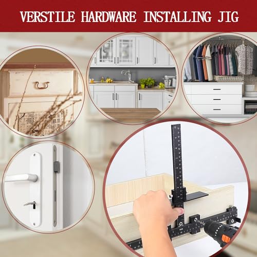Cabinet Hardware Jig, Cabinet Handle Template Jig Tool Adjustable Drill Guide for Door Drawer Front Handles and Knobs Punch Locator (Matte Black)