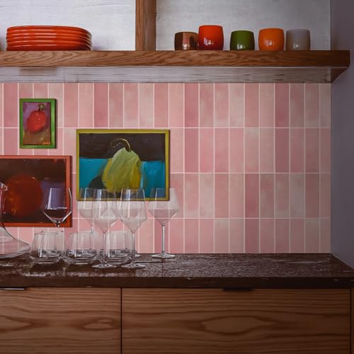 Select 5 Pack Peel and Stick Backsplash Square Tiles, 12x12 in, Pink - color: Pink, size: Rectangle Shape