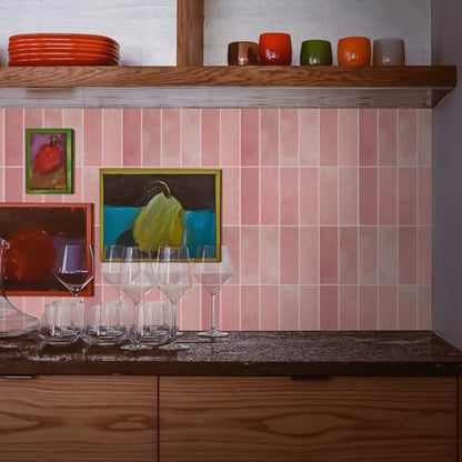 Select 5 Pack Peel and Stick Backsplash Square Tiles, 12x12 in, Pink - color: Pink, size: Rectangle Shape