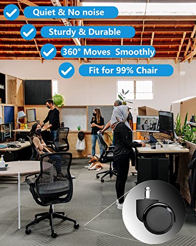 Office Chair Wheels Grykot Chair Wheels Replacement 5-Pack, Office Chair Casters Heavy Duty Replacement for Hardwood Floors and Carpet, 2 inch Fits 99%, Black