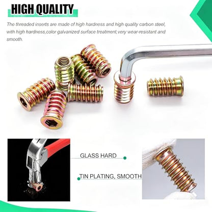 Twidec/60PCS 1/4"-20 Threaded Inserts for Wood Furniture Screw-in Nut Wood Inserts Bolt Assortment Kit with M6 Hex Wrench (1/4"-20 x20mm) N-059-1/4x20 - size: 1/4-20x20mm