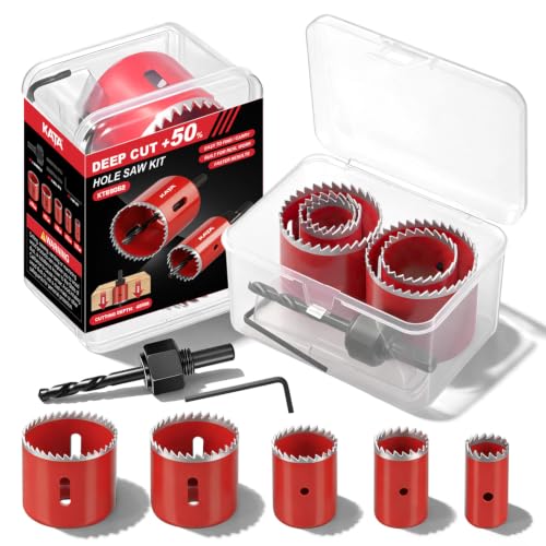 KATA 8PCS Hole Saw Kit 1"-2-1/8" Deep Cut 48mm for Wood, Plastic, Drywall - color: 8PC-Red Deep Cut Hole Saw Kit
