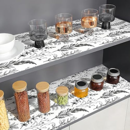 Quttisay Shelf Liner Non Adhesive Kitchen Drawer Liner 17.3in x 10ft - color: Black Floral, size: 17.3"W x 118.1"L