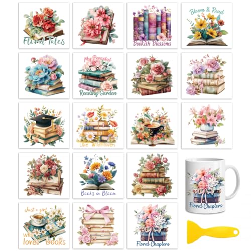Peacoblue Books and Flowers Rub On Transfers for Craft, Transfer Sticker - style: Books and Flowers