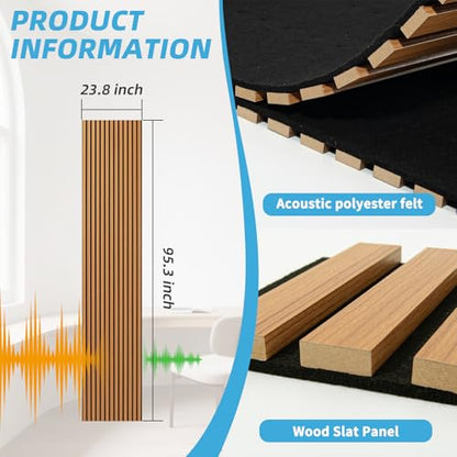 Art3d Roll-Flat Acoustic Wood Slat Wall Panel, 95.3 x 23.8 in, 2-Pack, Teak - color: Teak, size: 2-Pack - 95.3 x 23.8 Inch
