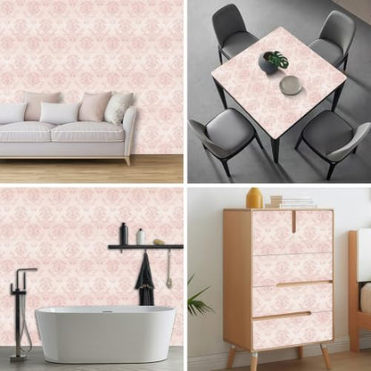 HOMETITUTE Pink Damask Peel and Stick Wallpaper 118.1x17.7 Inch Vinyl - color: Pink Classic Damask
