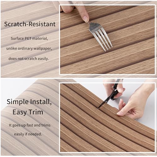 Haimin Wood Grain Slat Wall Panels Peel and Stick Faux Wood Thick Wallpaper - color: Brown
