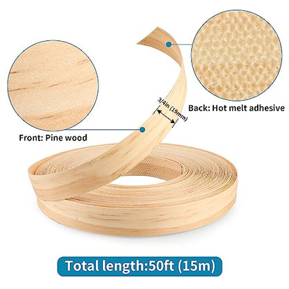 Skelang Pine Edge Banding, 3/4" X 50' Wood Strip Preglued, Iron on Veneer Edging Tape for Cabinet, Table, Door - size: 3/4" x 50'