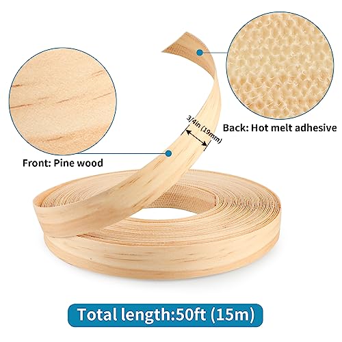 Skelang Pine Edge Banding, 3/4" X 50' Wood Strip Preglued, Iron on Veneer Edging Tape for Cabinet, Table, Door (Pack of 2) - size: 3/4" x 50' (Pack of 2)