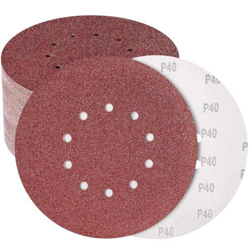 50 Pack 9-Inch 10-Hole Hook-and-Loop Sanding Disc, 40 Grit Aluminum Oxide Drywall Sandpaper for ‎9" Drywall Sander Pads Ceiling Wood Floor - color: 40 GRIT