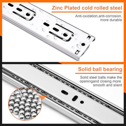 16 inch Drawer Slides 6 Pairs (12pcs) Soft Self Close 3 fold Full Extension Ball Bearing Cabinet Drawer Glides Side Mount for Dresser, Cabinet, Kitchen 100 LB Capacity 16" Silver - size: 16inch-400mm