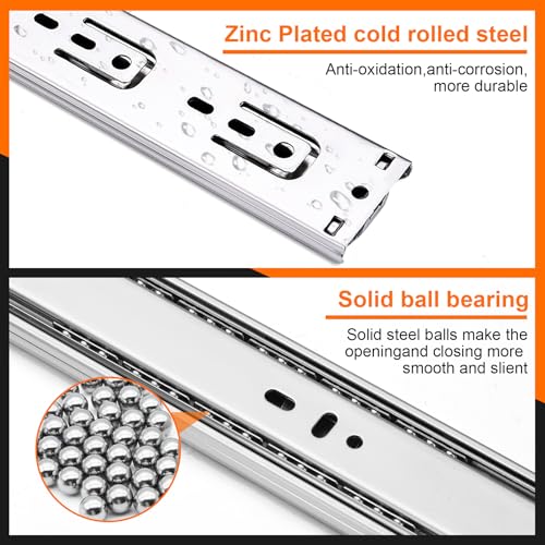 22 inch Drawer Slides 6 Pairs (12pcs) Soft Self Close 3 fold Full Extension Ball Bearing Cabinet Drawer Glides Side Mount for Dresser, Cabinet, Kitchen 100 LB Capacity 22" Silver - size: 22inch-550mm