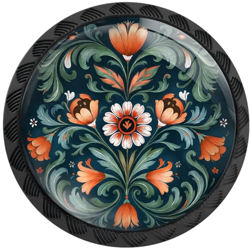 12 Pack Norwegian Green Flower Cabinet Knobs for Kitchen Bathroom - color: Norwegian Rosemaling Folk Style Flower, size: 12PCS - 1.37"L x 1.1"W