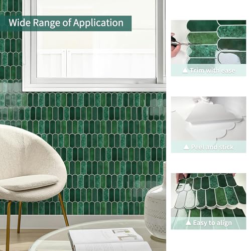 10-Sheet Upgraded Thicker Peel and Stick Kitchen Backsplash Tiles - color: Forest Green