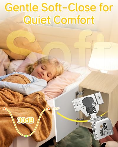 Onemake 20 Pack 1-1/2" Overlay Face Frame Soft Close Cabinet Hinges, 105° Concealed Hinge, Smooth Slow Self Closing, 3D Adjustable, Hidden Hardware Replacement for Kitchen, Wardrobe, Cupboard Door - size: 1-1/2"