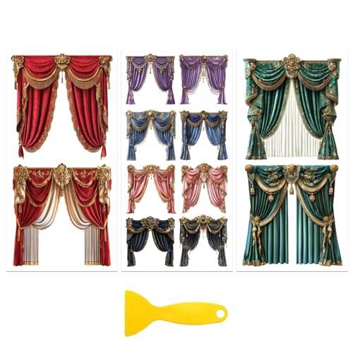 Peacoblue Baroque Curtains Rub On Transfers for Furniture Craft 6"x12" - style: Baroque Palace Curtains