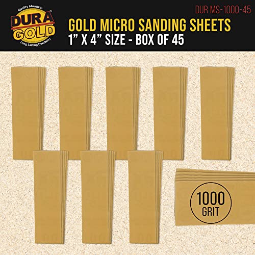 Dura-Gold Premium 1" x 4" Gold Sandpaper Micro Sheets, 1000 Grit, Box of 45 - style: 1000 Grit
