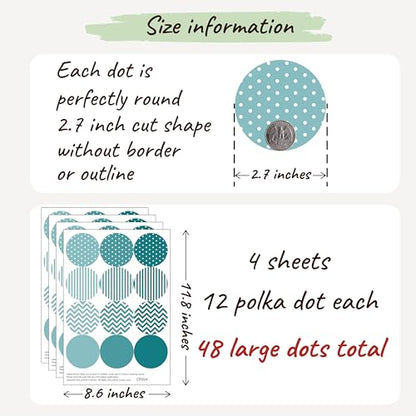 Boho Polka Dot Wall Sticker, 48 Removable and Repositionable Pattern Decals - Premium Fabric Material, Polka Dots, Stripes, Chevrons and Solid in 3 Shades of a Color (Teal) - color: Teal
