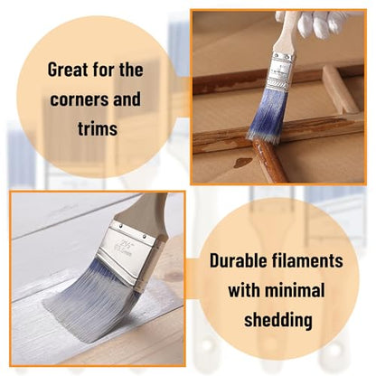 Bates Paint Brush Set - 5 Angled Brushes, 1", "1.5", "2", "2.5" - Treated Wood Handles for Walls, Stain & Furniture - color: Wood Handle Angle, size: 5 Pack, 1", 1.5", 2", 2.5"