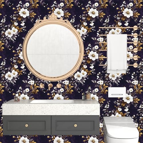 Laatse Dark Floral Peel and Stick Wallpaper 17.5" x 118",Purple/White - color: Purple White, size: 118" x 17.5"
