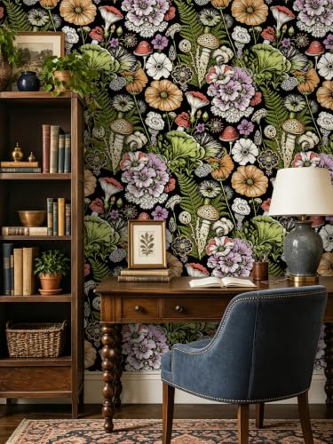 Peel and Stick Wallpaper Black Floral Wallpaper - color: Black